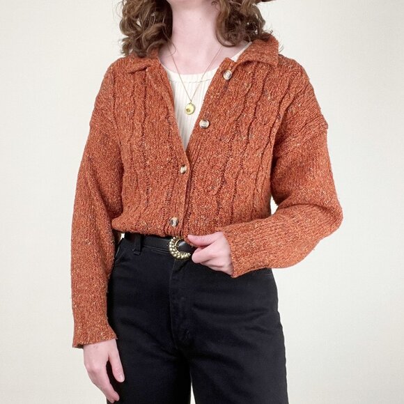 Vintage Cable Knit Wool Blend Cardigan Sweater Oversized Rustic Fall Winter Cozy - Picture 5 of 10